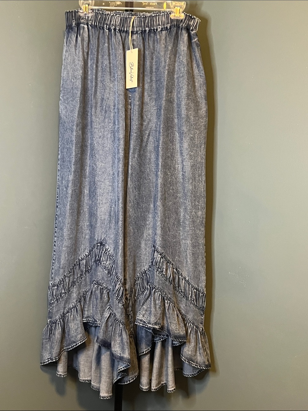 Washed Blue Tinsel High Low Ruffle pants
